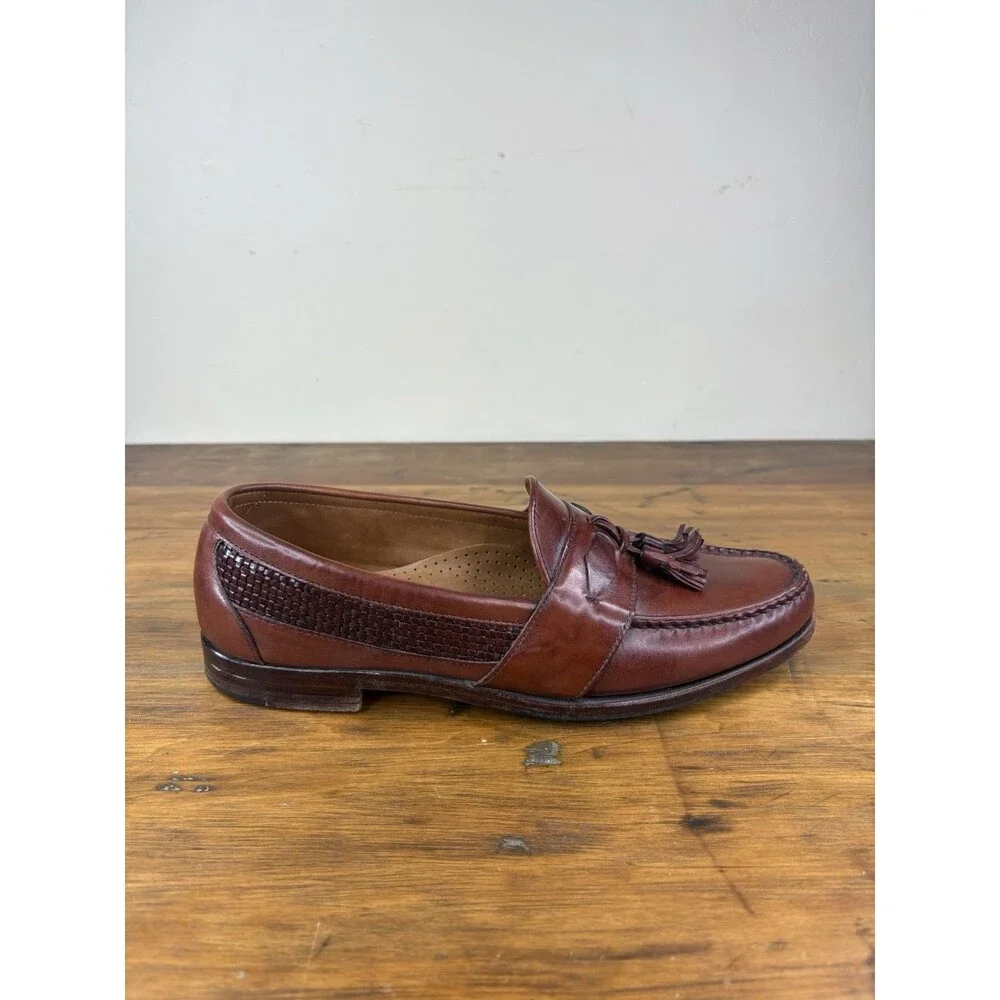 Vintage FootJoy Classics Street Loafers Shoes 9.5C Brown Calfskin Woven USA
